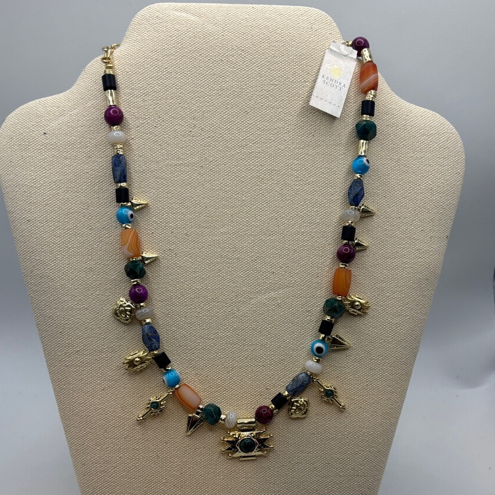 Kendra Scott 14k Gold-Plated Evil Eye Multicolor Bead Statement Necklace 18" NWT